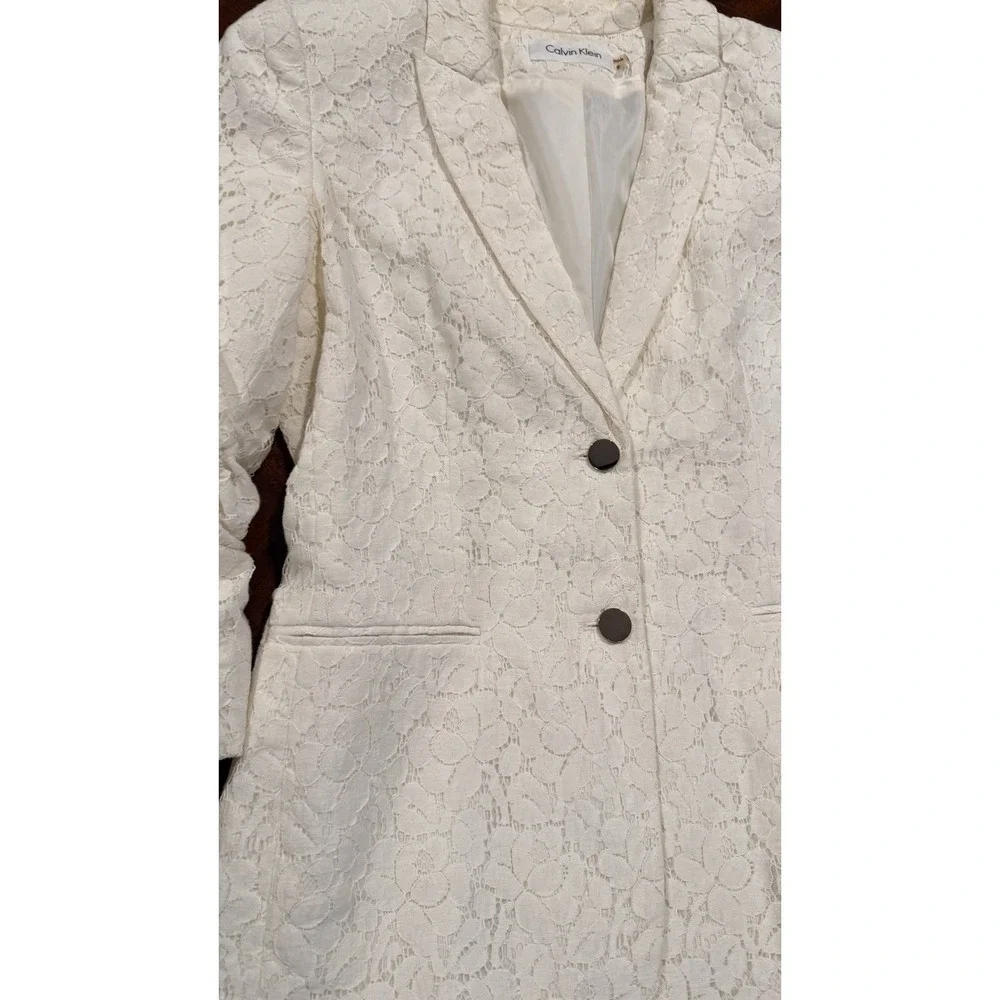 Calvin Klein Lace Blazer Womens 6 Ivory Floral Cottagecore Career‎ Wedding